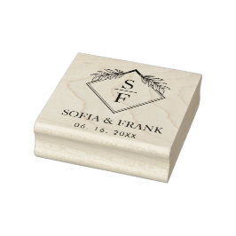 Elegantes Minimalistisches Foliage Wedding Monogra Gummistempel