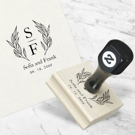 Elegantes Minimalistisches Foliage Wedding Monogra Gummistempel