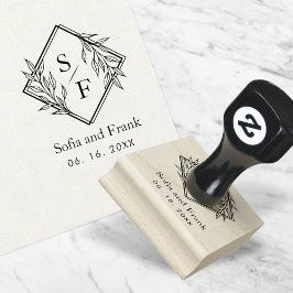 Elegantes Minimalistisches Foliage Wedding Monogra Gummistempel