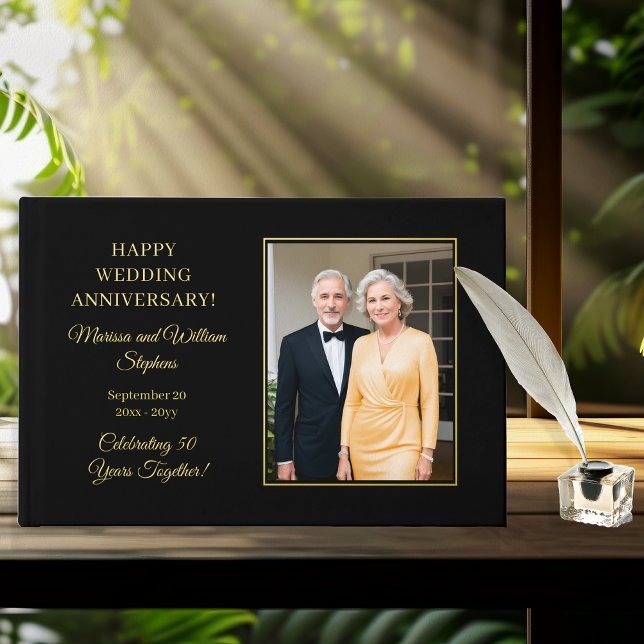 Elegantes Minimalistisches Foto 50. Hochzeitstag Gästebuch (Elegant Minimalist Photo 50th Wedding Anniversary Foil Guest Book)