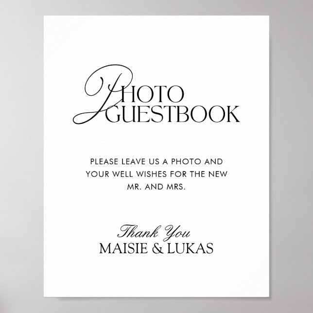 Elegantes Minimalistisches Foto Gästebuchunterschr Poster (Vorne)