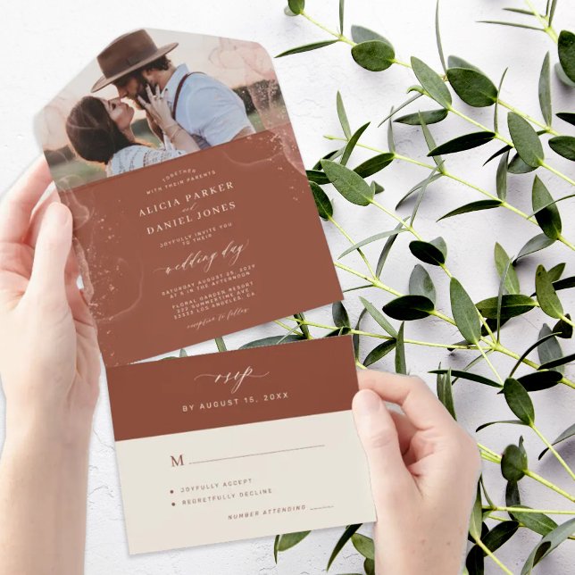 Elegantes minimalistisches Foto Hochzeit All In One Einladung (Von Creator hochgeladen)
