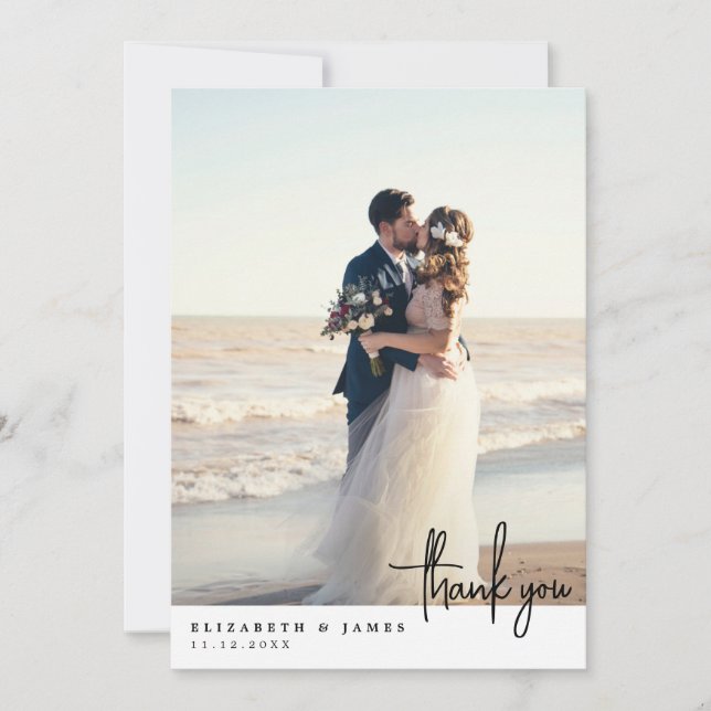 Elegantes Minimalistisches Foto Hochzeit Dankeschö Dankeskarte (Vorderseite)