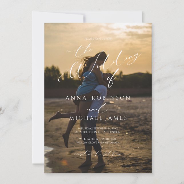Elegantes Minimalistisches Foto Hochzeit Einladung (Vorderseite)