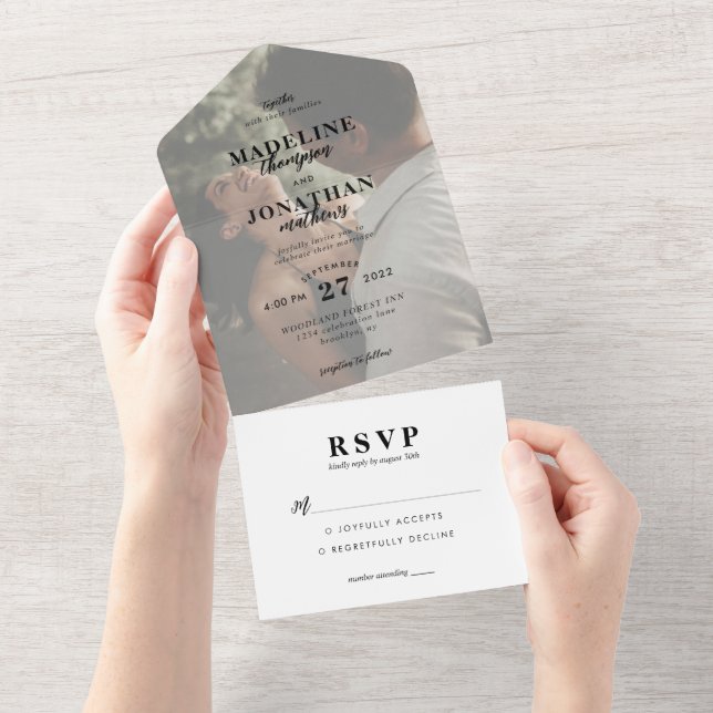 Elegantes Minimalistisches Foto Hochzeit Rsvp All In One Einladung (Abreißen)