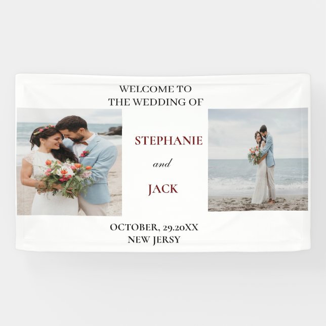 Elegantes Minimalistisches Foto Hochzeit Willkomme Banner (Horizontal)