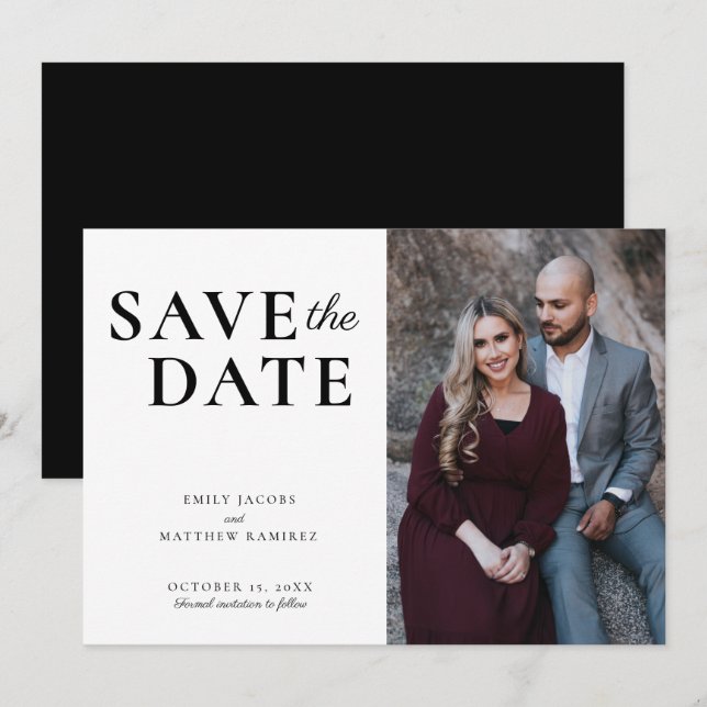 Elegantes Minimalistisches Foto mit traditionellem Save The Date (Vorne/Hinten)