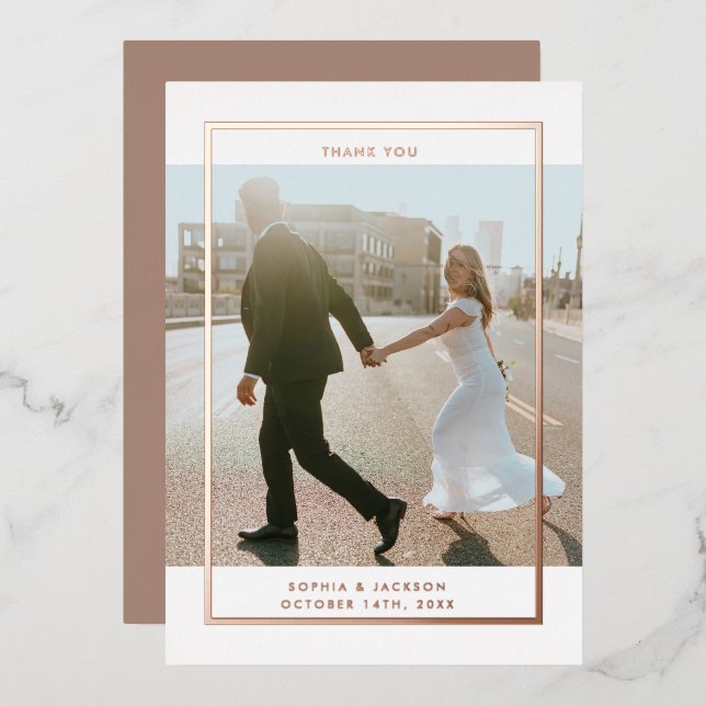 Elegantes Minimalistisches Foto Rose Gold Dankesch Folieneinladung (Vorderseite/Rückseite)