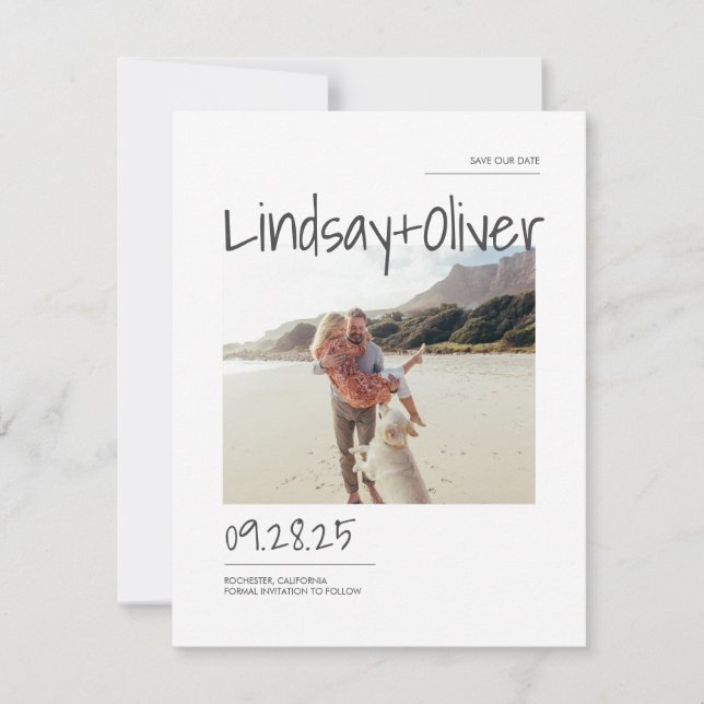 Elegantes Minimalistisches Foto Save The Date (Vorderseite)