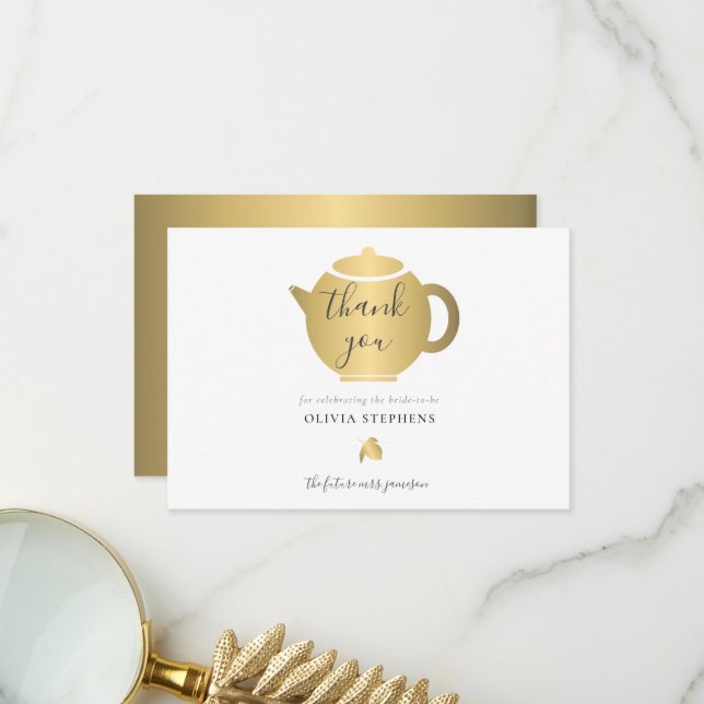 Elegantes Minimalistisches Gold Brautparty Tea Par Dankeskarte (Vorderseite/Rückseite Beispiel)