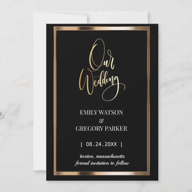 Elegantes, minimalistisches Gold Save the Date (Vorderseite)