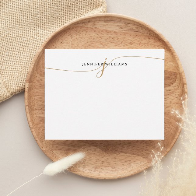 Elegantes Minimalistisches Gold Script Monogram Mitteilungskarte (Von Creator hochgeladen)