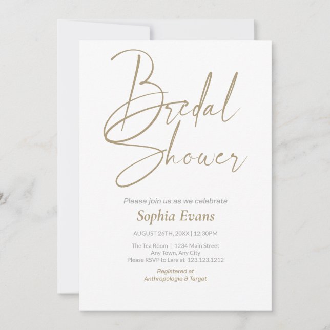 Elegantes Minimalistisches Gold Silver White Braut Einladung (Vorderseite)