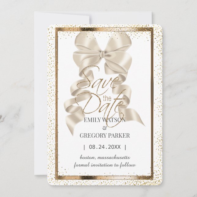 Elegantes, minimalistisches Goldband Save the Date (Vorderseite)