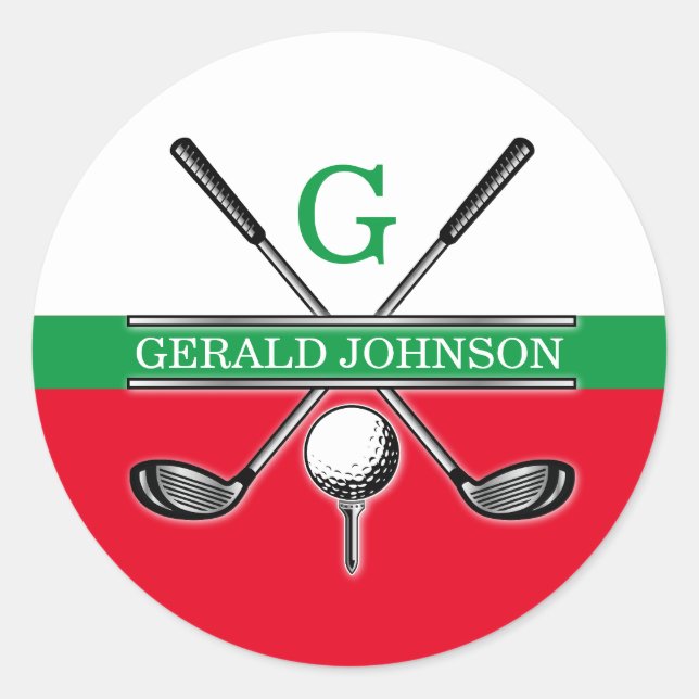 Elegantes Minimalistisches Golf Monogram Runder Aufkleber (Vorderseite)