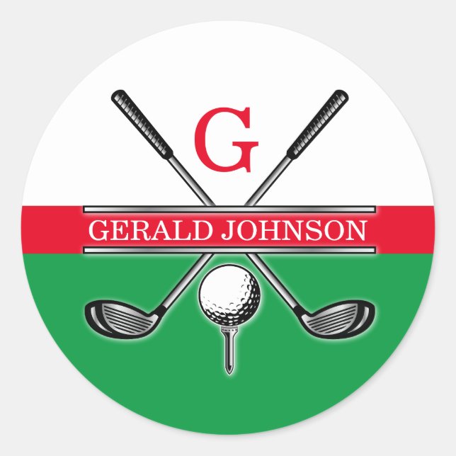 Elegantes Minimalistisches Golf Monogram Runder Aufkleber (Vorderseite)