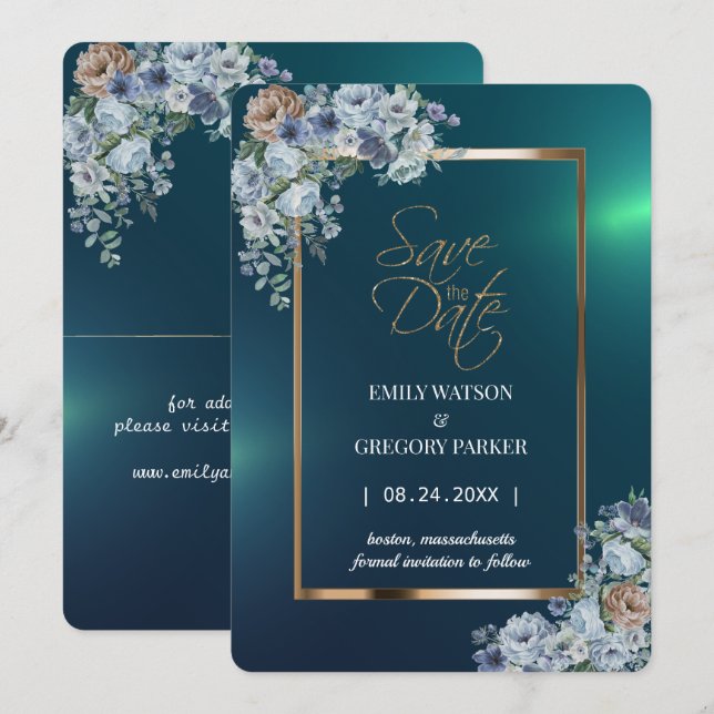 Elegantes Minimalistisches Grünes Gold Save the Da Save The Date (Vorne/Hinten)