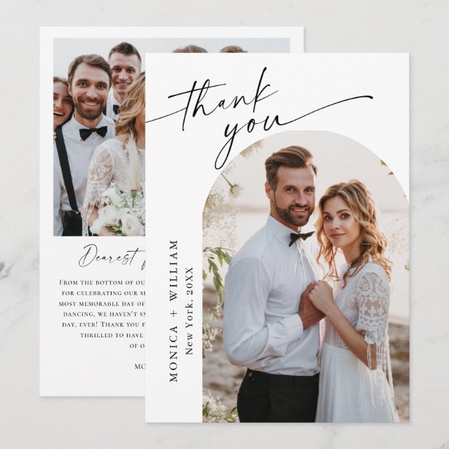 Elegantes Minimalistisches Handwriting Hochzeit 2  Dankeskarte (Vorne/Hinten)