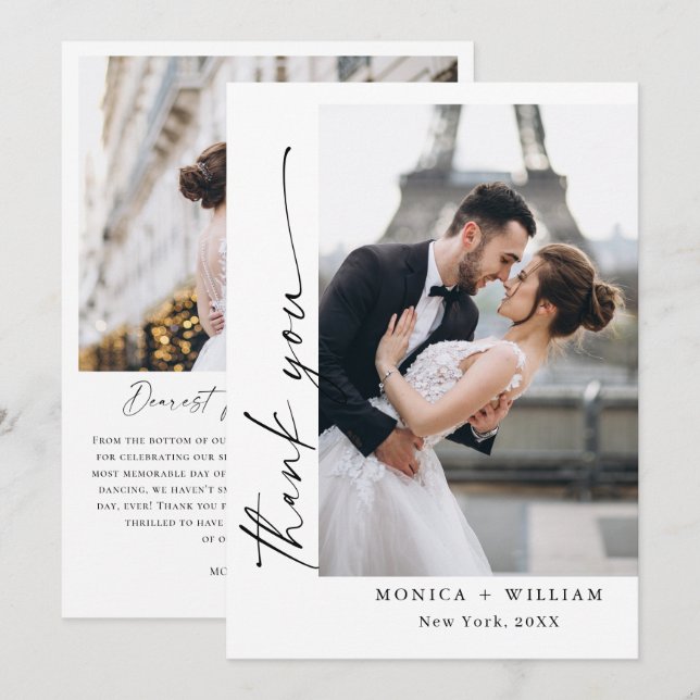 Elegantes Minimalistisches Handwriting Hochzeit 2  Dankeskarte (Vorne/Hinten)