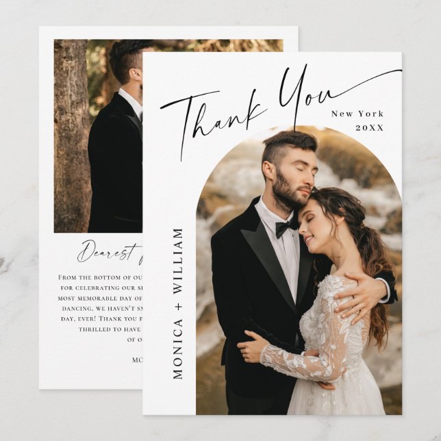 Elegantes Minimalistisches Handwriting Hochzeit 2  Dankeskarte (Vorne/Hinten)