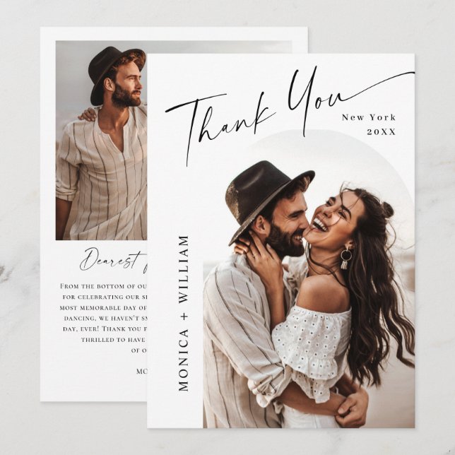 Elegantes Minimalistisches Handwriting Hochzeit 2  Dankeskarte (Vorne/Hinten)
