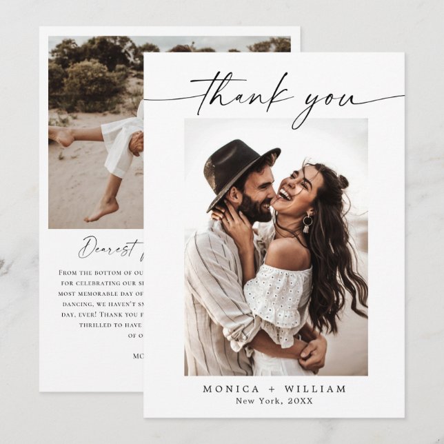 Elegantes Minimalistisches Handwriting Hochzeit 2  Dankeskarte (Vorne/Hinten)