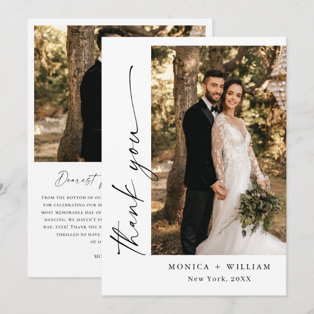 Elegantes Minimalistisches Handwriting Hochzeit 2  Dankeskarte (Vorne/Hinten)