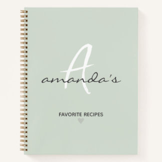 Elegantes Minimalistisches, hellgrünes Rezept Notizbuch