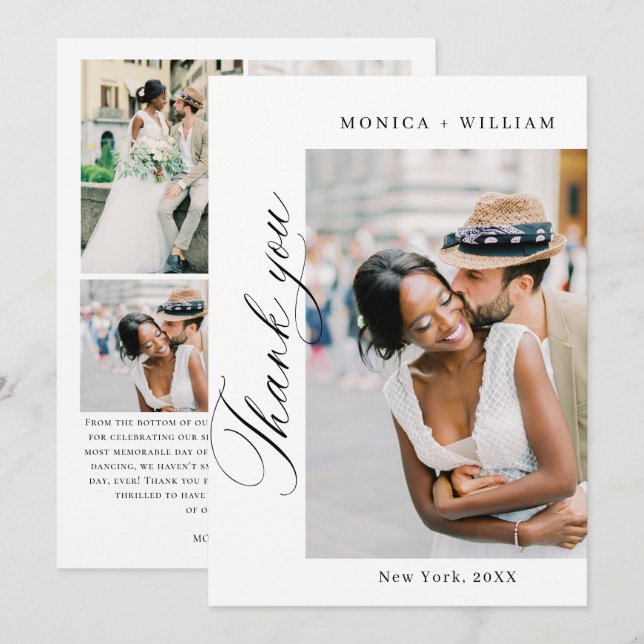 Elegantes Minimalistisches Hochzeiten 5 Foto Dankeskarte (Vorne/Hinten)