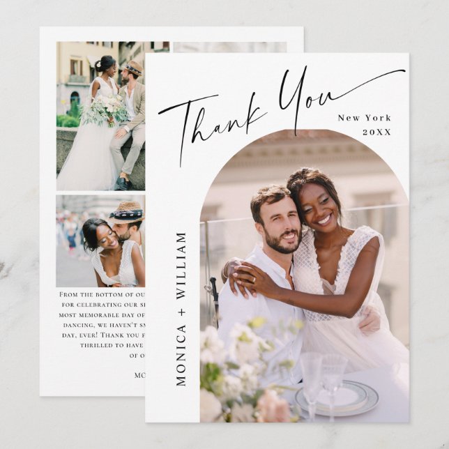 Elegantes Minimalistisches Hochzeiten 5 Foto Dankeskarte (Vorne/Hinten)