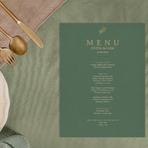Elegantes Minimalistisches Hochzeitsmenü in Grün u Menükarte