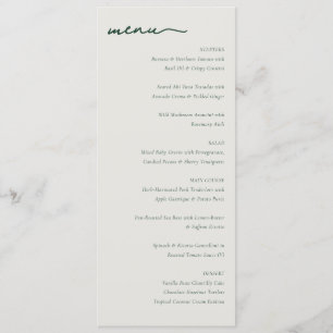 Elegantes Minimalistisches Hochzeitsmenü in Weiß Menükarte