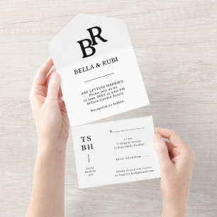 Elegantes minimalistisches Hochzeitsmonogramm-Desi All In One Einladung