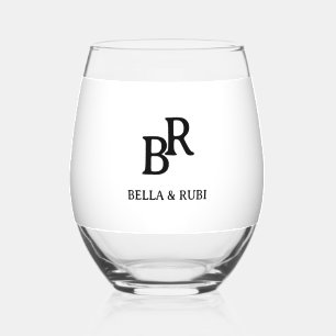 Elegantes Minimalistisches Hochzeitsmonogramm Stie Weinglas Ohne Stiel