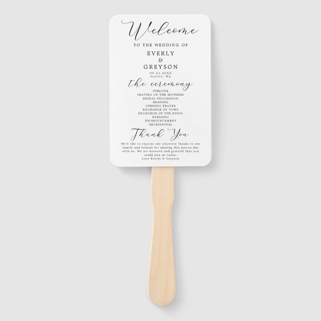 Elegantes Minimalistisches Hochzeitsprogramm Fächer (Vorderseite)