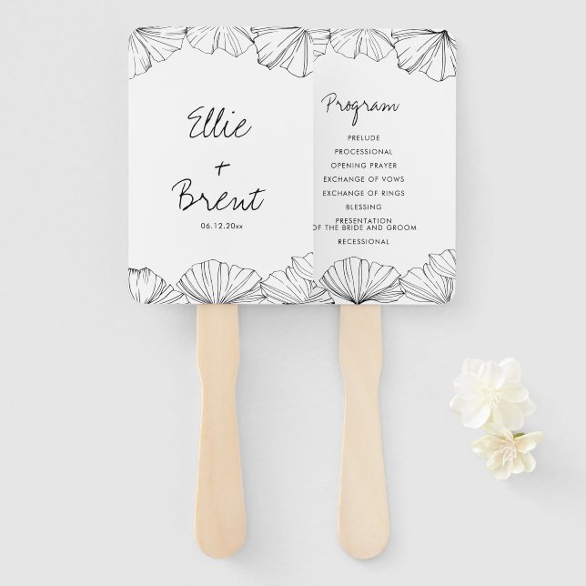 Elegantes minimalistisches Hochzeitsprogramm Ginkg Fächer (Vorne und Hinten)