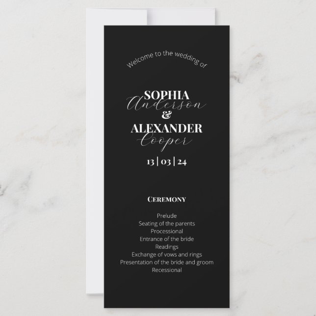 Elegantes, minimalistisches Hochzeitsprogramm in S (Vorderseite)