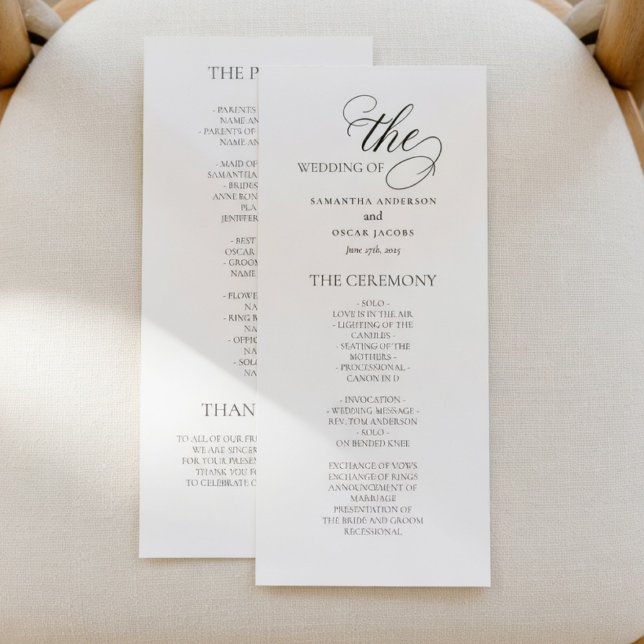 Elegantes minimalistisches Hochzeitsprogramm Menükarte (Von Creator hochgeladen)