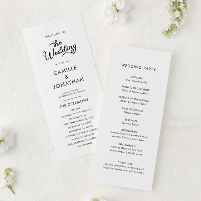 Elegantes Minimalistisches Hochzeitsprogramm Programm (Modern Elegant Wedding Program Card)