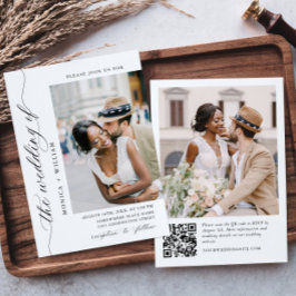 Elegantes Minimalistisches Hochzeitsstift QR-Foto  Einladung
