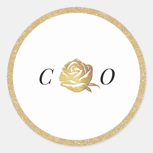 Elegantes, minimalistisches Imitat, goldene Rose Runder Aufkleber (Vorderseite)