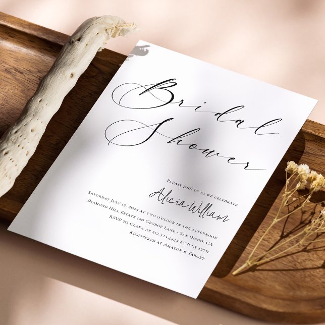 Elegantes Minimalistisches Kalligrafie-Brautparty Einladung (Elegant Minimalist Script Bridal Shower Invitation Personalized)
