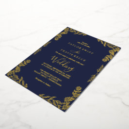Elegantes Minimalistisches Leaf |Gold Foil Navy Bl Folieneinladung
