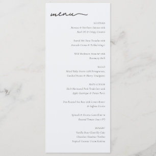 Elegantes minimalistisches Menü für feines Dining Menükarte
