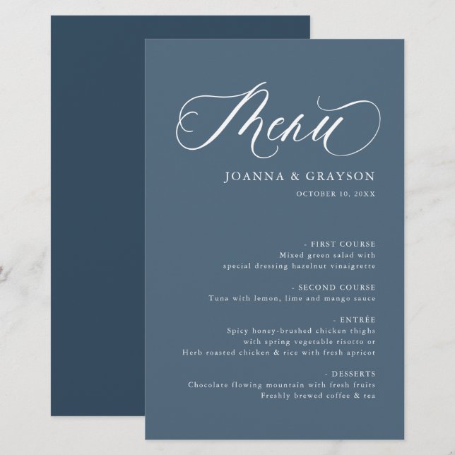 Elegantes Minimalistisches modernes Hochzeitsmenü (Vorne/Hinten)