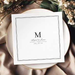 Elegantes, minimalistisches Monogramm in Schwarz-W Serviette