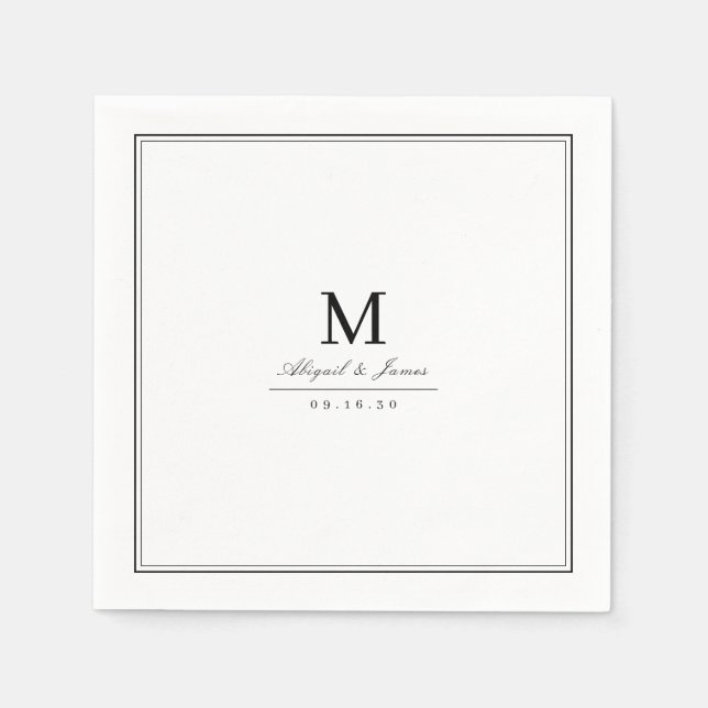 Elegantes, minimalistisches Monogramm in Schwarz-W Serviette (Vorderseite)