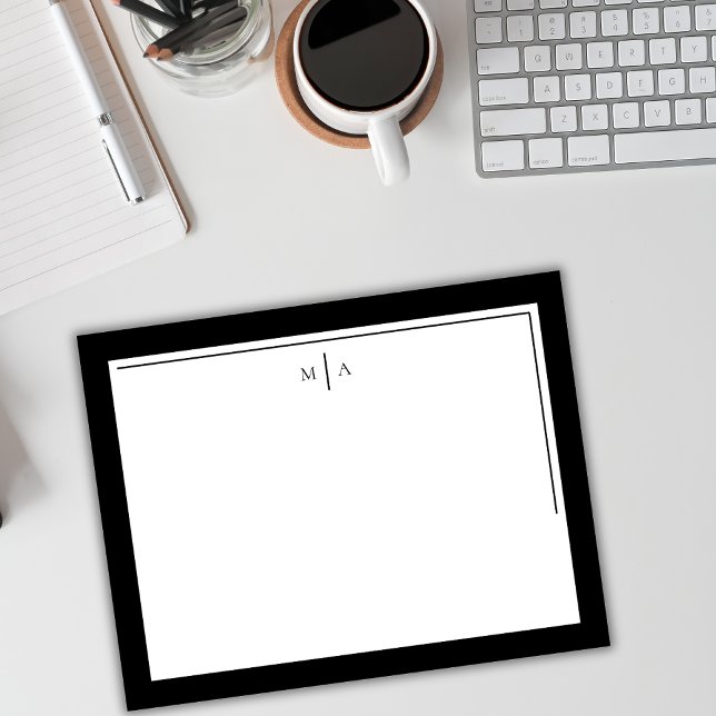 Elegantes Minimalistisches Monogramm mit zwei Gren Mitteilungskarte (Von Creator hochgeladen)