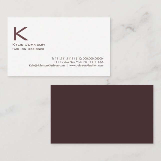Elegantes Minimalistisches Monogramm Personalisier Visitenkarte (Vorne/Hinten)