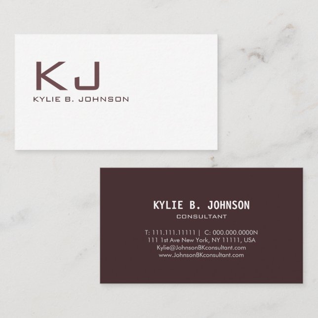Elegantes Minimalistisches Monogramm Personalisier Visitenkarte (Vorne/Hinten)